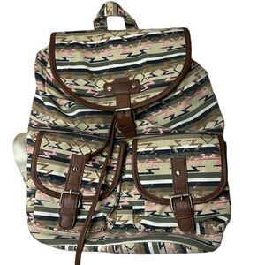 No Boundaries Aztec Style Canvas 2 Front Pocket Backpack.